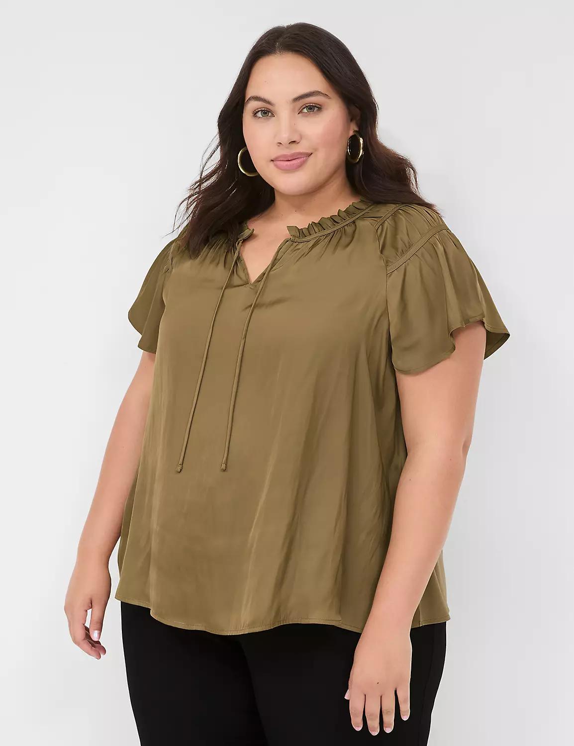 Notch-Neck Satin & Knit Top Product Image