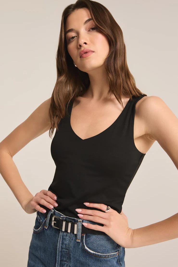 Avala V-Neck So Smooth Tank - Black Product Image