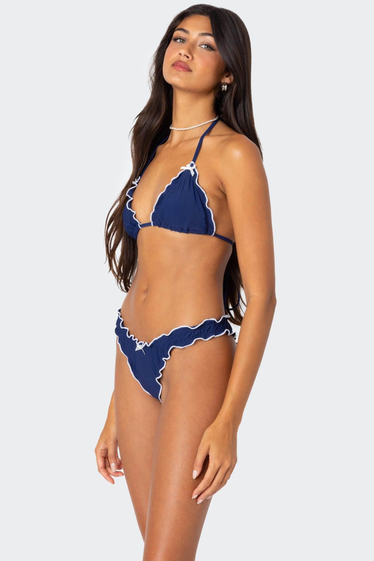 Golden Ruffle Edge Triangle Bikini Top Product Image