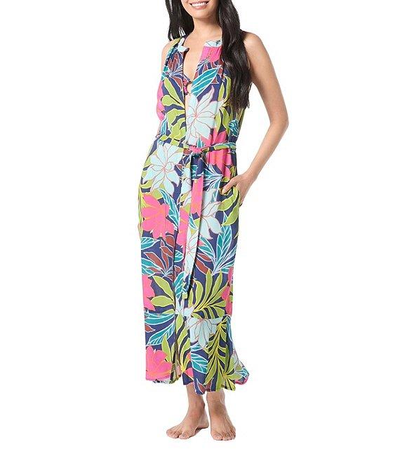 Vince Camuto Fiji Floral Sleeveless Belted Swim Cover-Up Dress Product Image