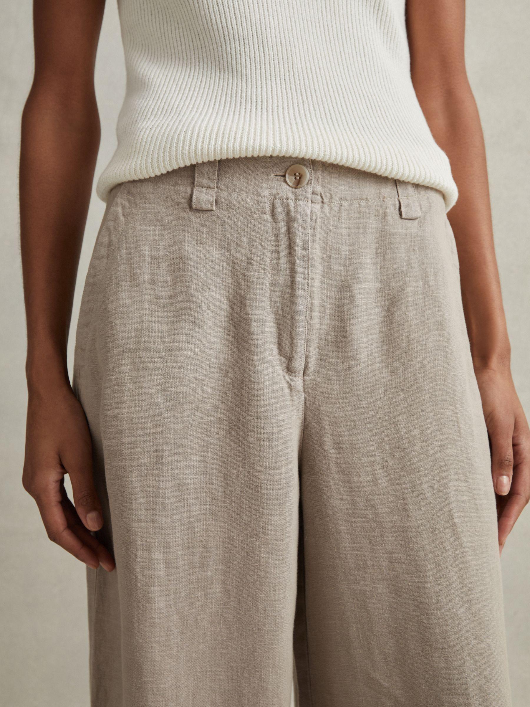 Linen Wide Leg Garment Dyed Trousers in Light Khaki Product Image