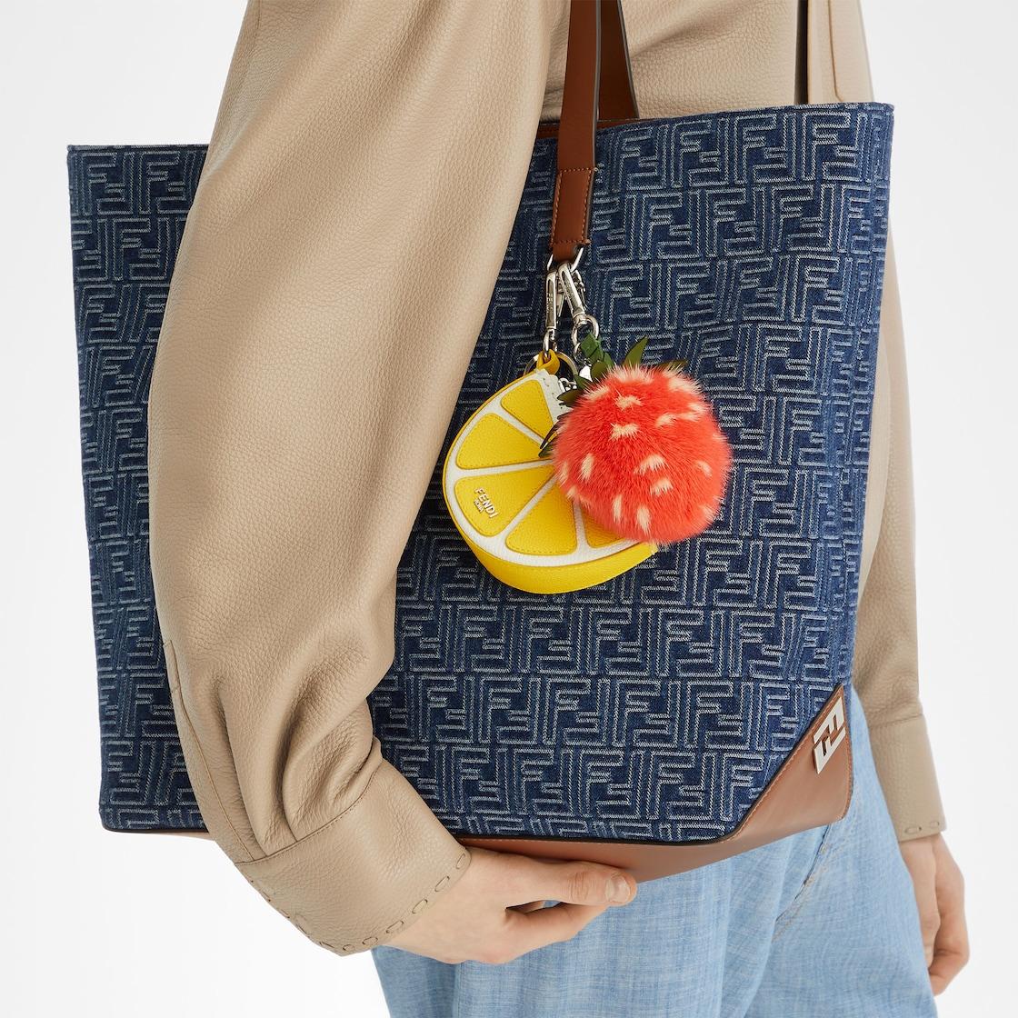 FF Shopping Bag MediumBlue denim-effect FF Jacquard and brown leather bag Product Image