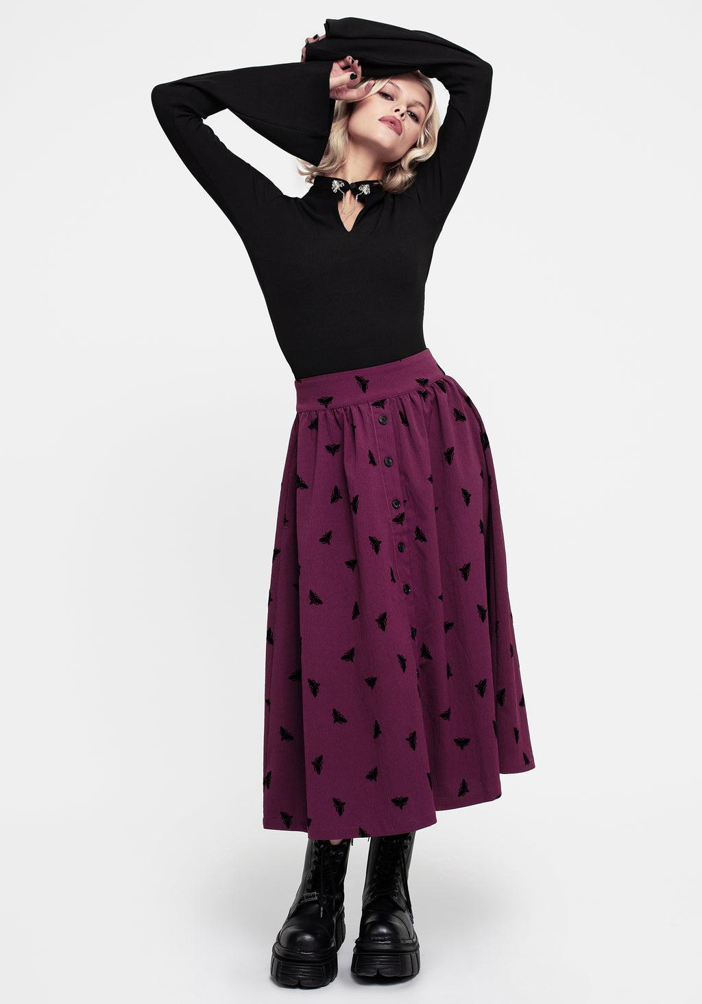 Styx Moth Flocked Velour Print Midi Skirt Product Image