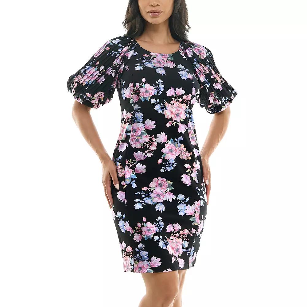 Women's Nina Leonard Pleat Puff Sleeve Dress,  Product Image