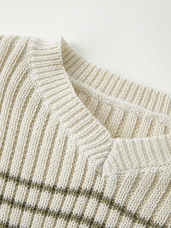 V Neck Stripe Print Sweater Product Image