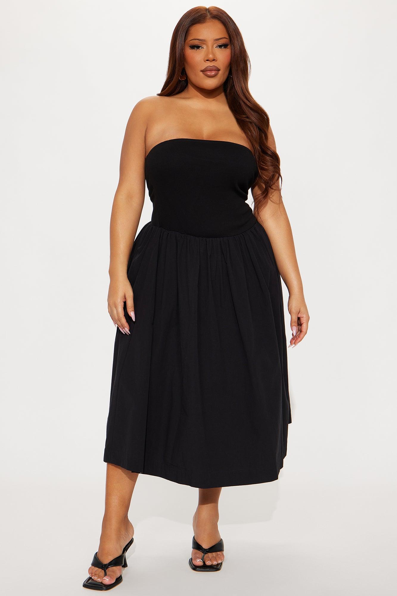 Lula Poplin Strapless Midi Dress - Black Female Product Image