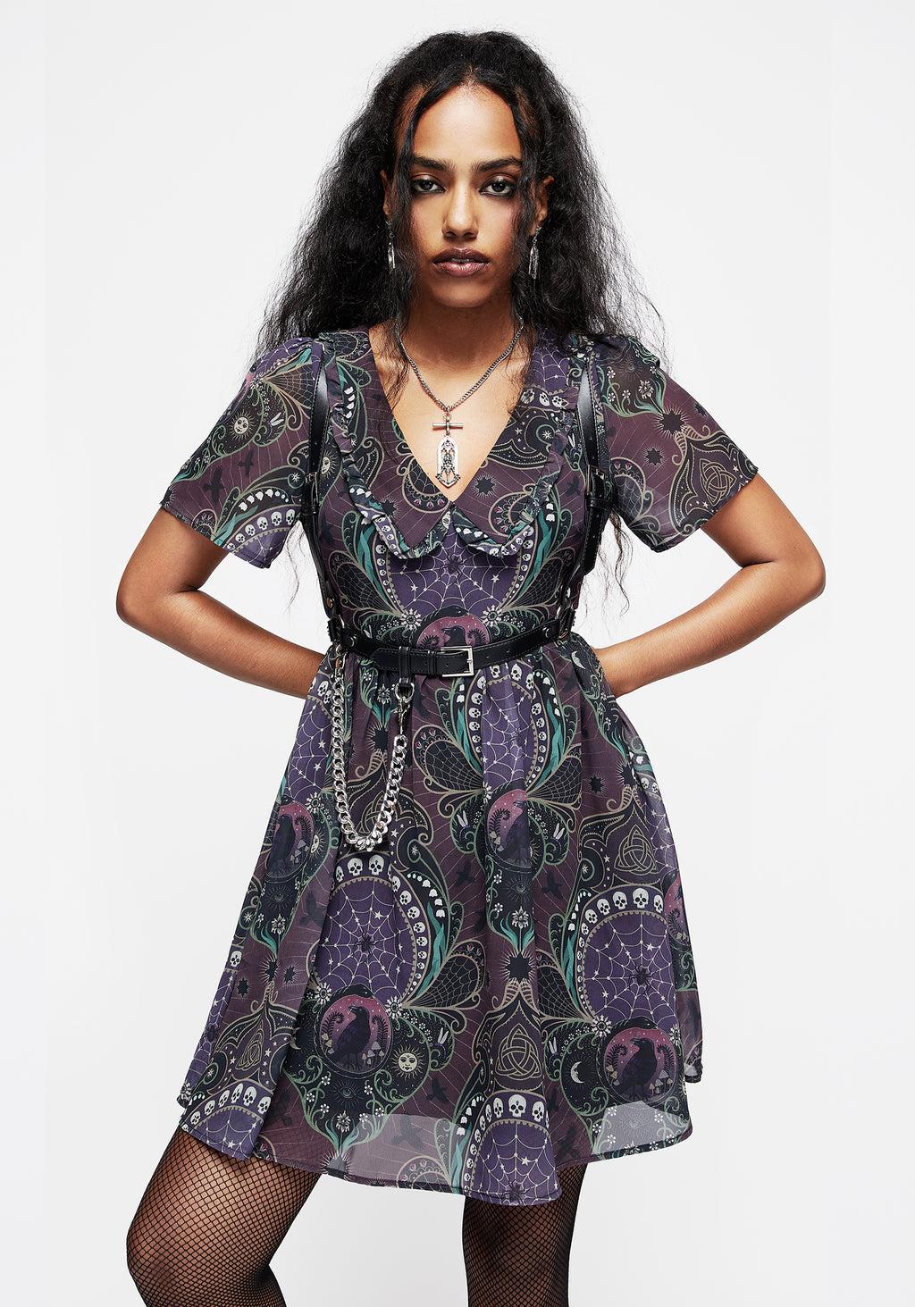 Clarette Chiffon Frill Collar Mini Shirt Dress Product Image