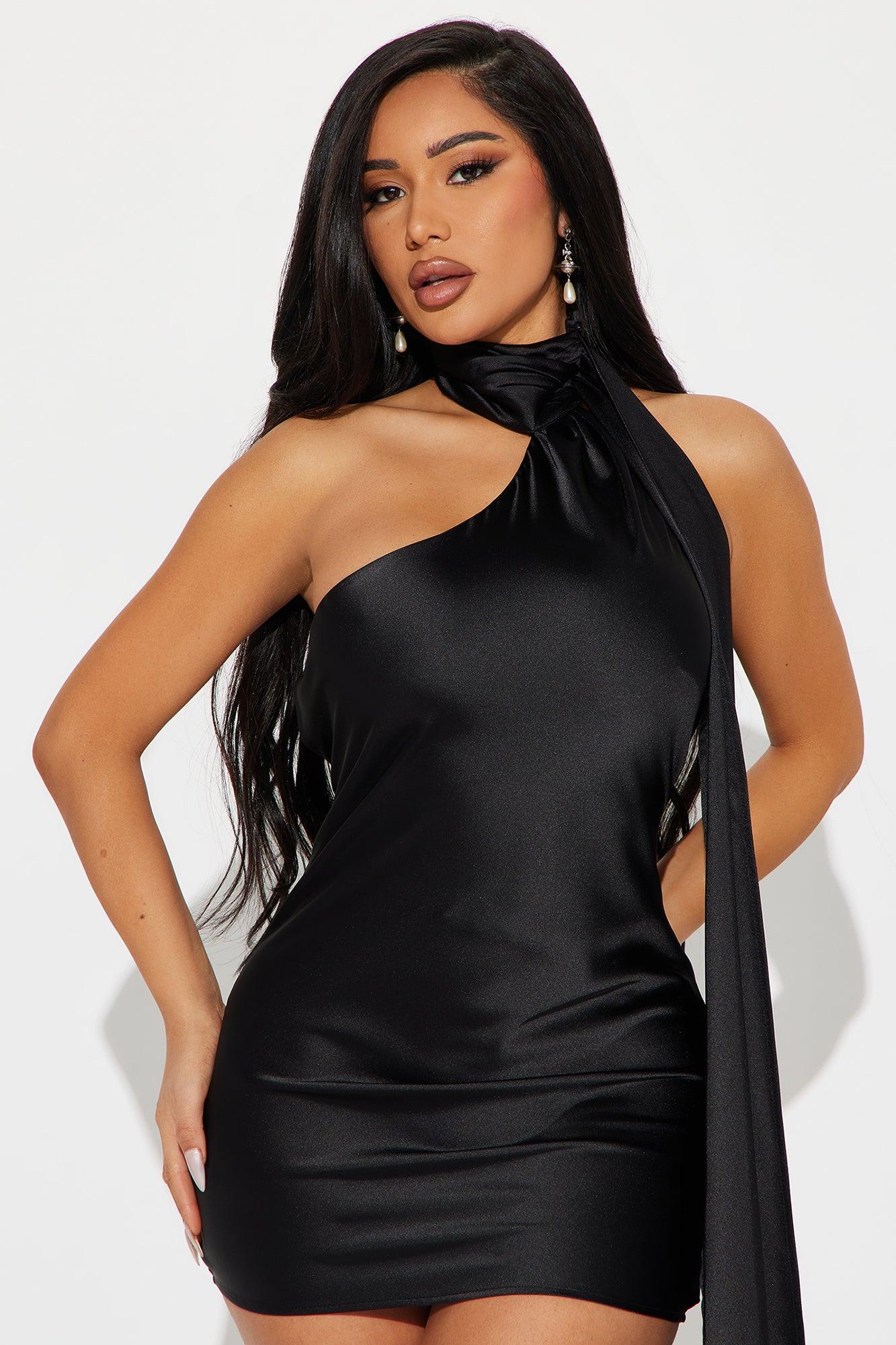 Helene Satin Mini Dress - Black Product Image
