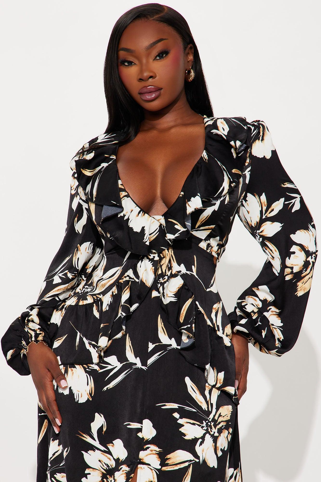 Jenna Floral Maxi Flowy Dress - Black/combo Female Product Image