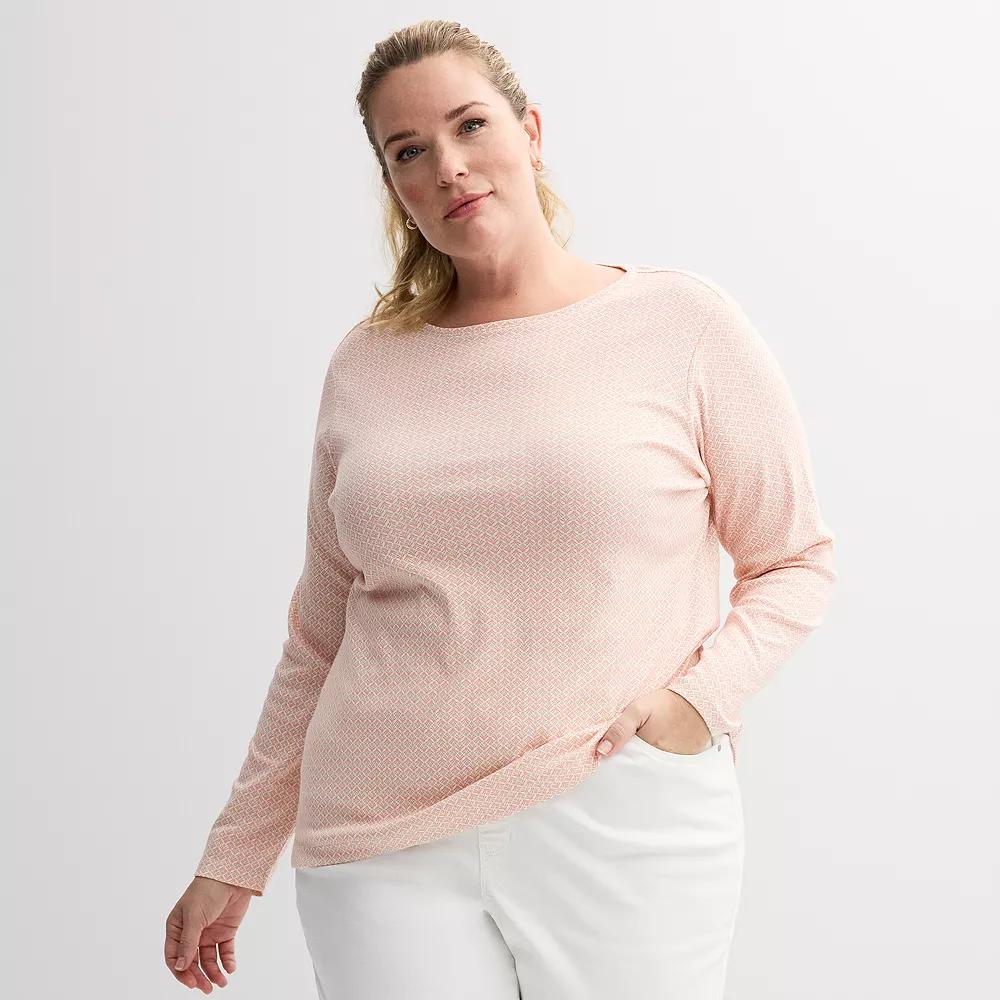 Plus Size Croft & Barrow® Essential Crewneck Long Sleeve Tee, Women's, Size: 1XL, Navy Night Red Product Image