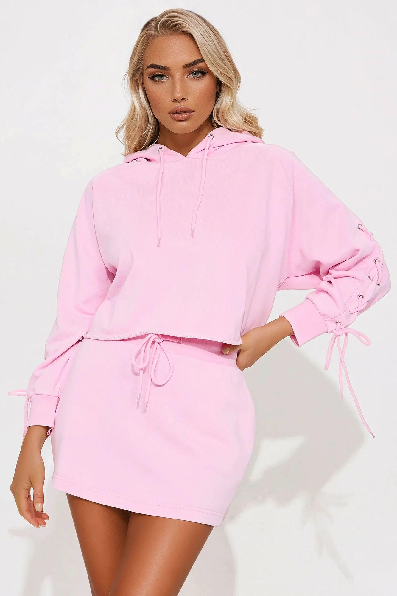 Mia French Terry Mini Skirt Set - Pink Product Image