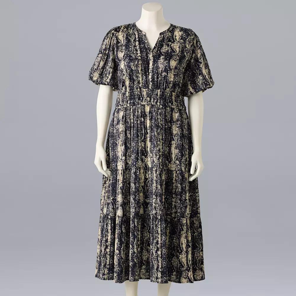 Plus Size Simply Vera Vera Wang Maxi Fem Dress, Womens Dark Blue Bandana Product Image