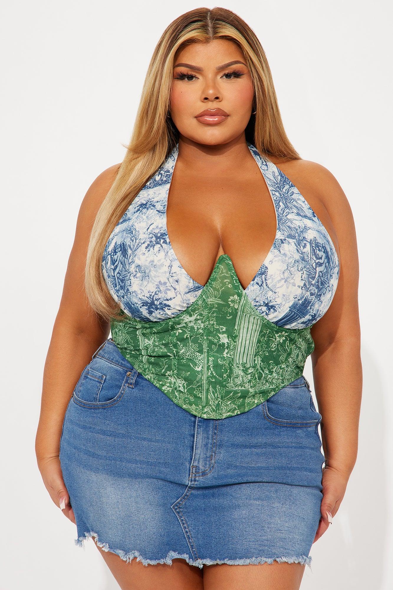 Arianna Halter Corset Top - Green/combo Product Image