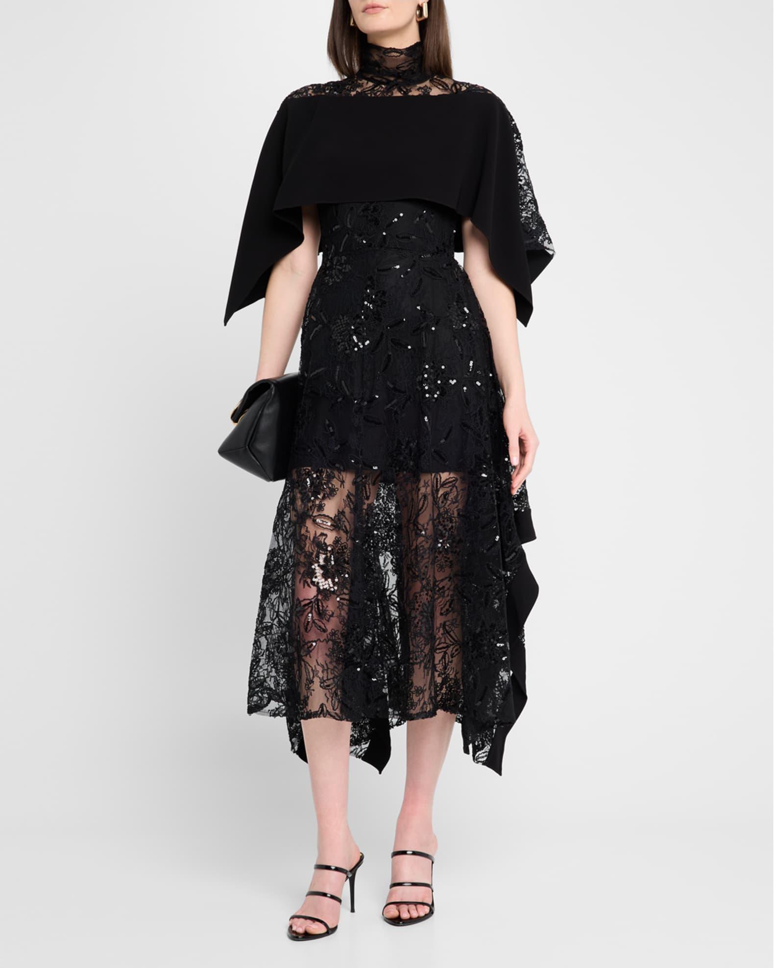 Sequined Lace Mock-Neck Flounce Dress Product Image