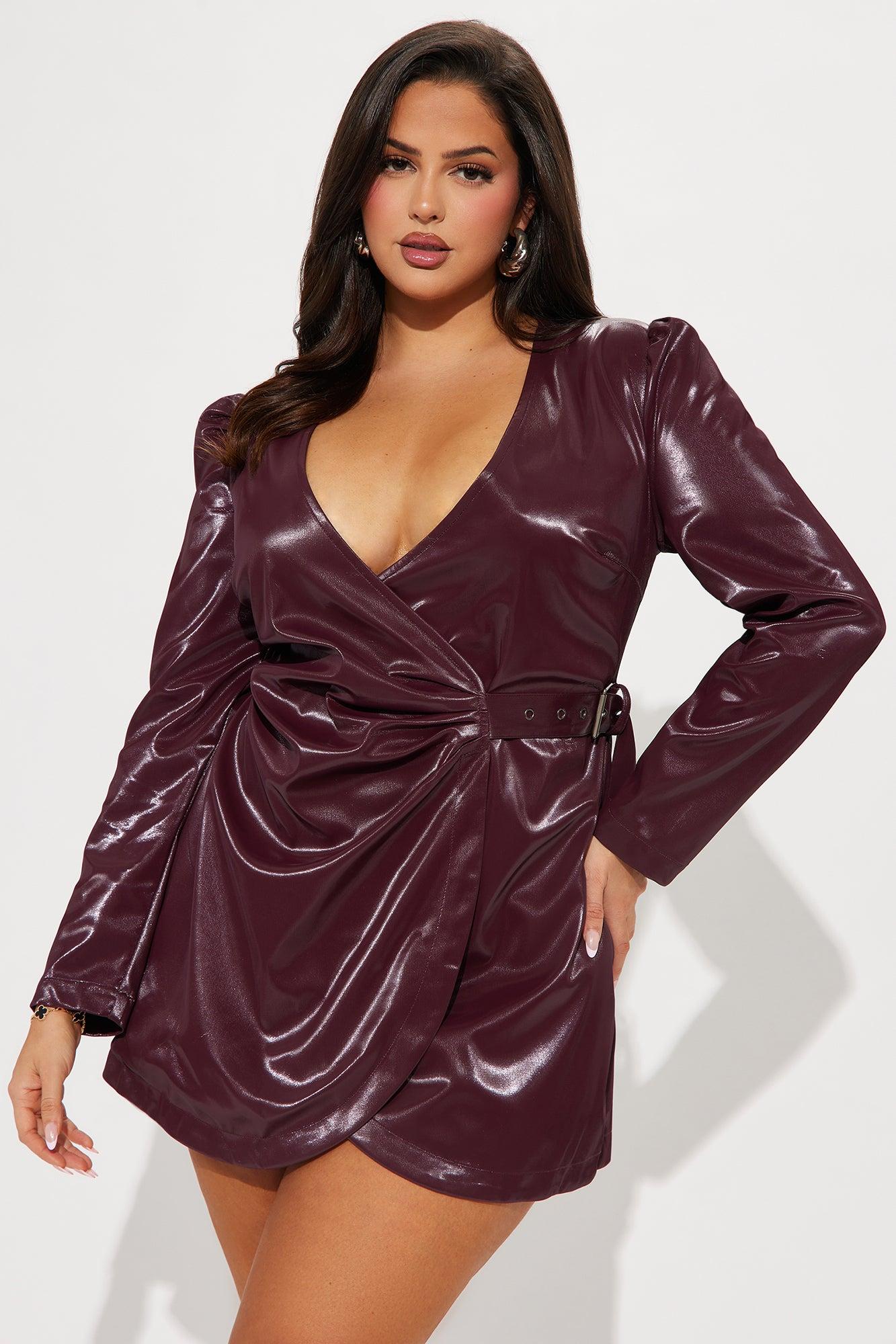 Scarlette Faux Leather Mini Dress - Wine Product Image
