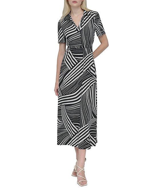DKNY by Donna Karan Collared V-Neck Short Sleeve Midi Shirt Dress Product Image