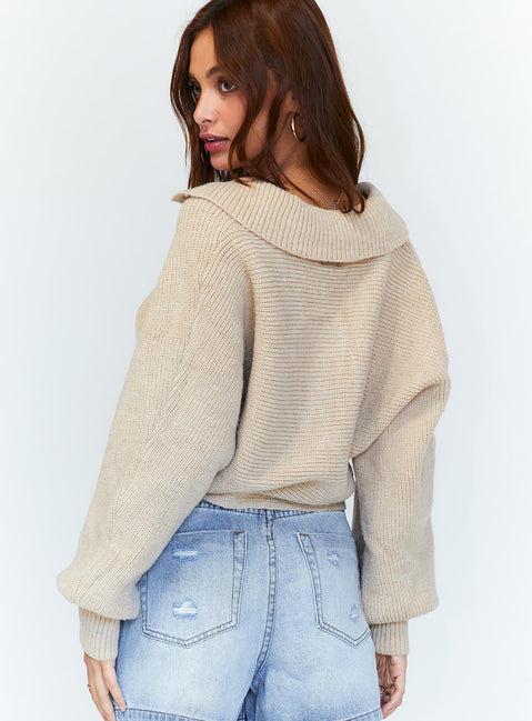 Tiara Cropped Sweater Beige Product Image