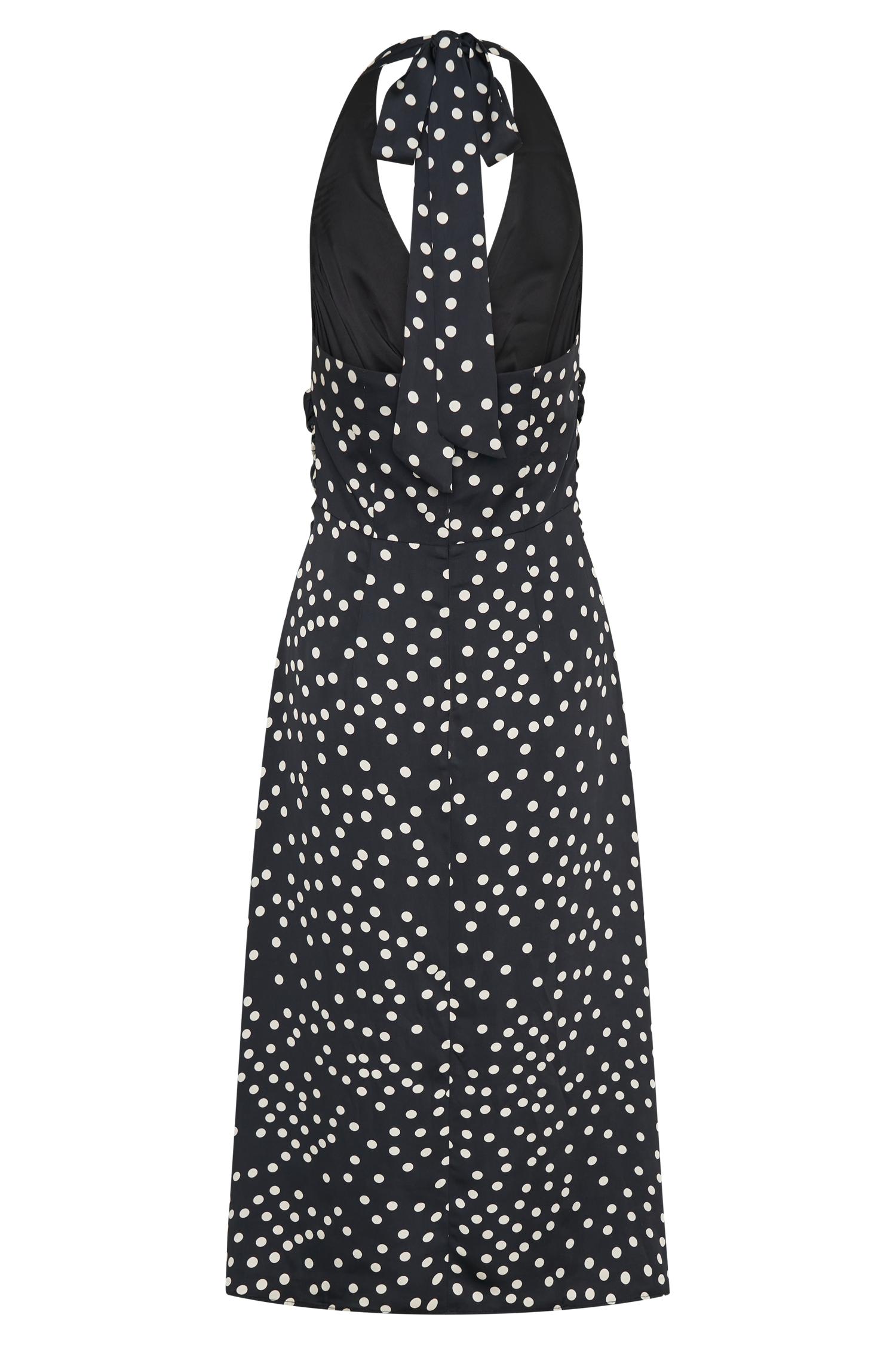 Marguerite Satin Halter Midi Dress - Black Polka Dot Print Product Image