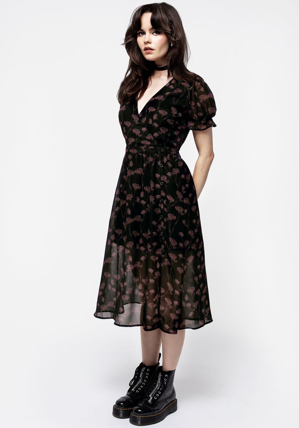 Judas V-Neck Button Midi Dress Product Image