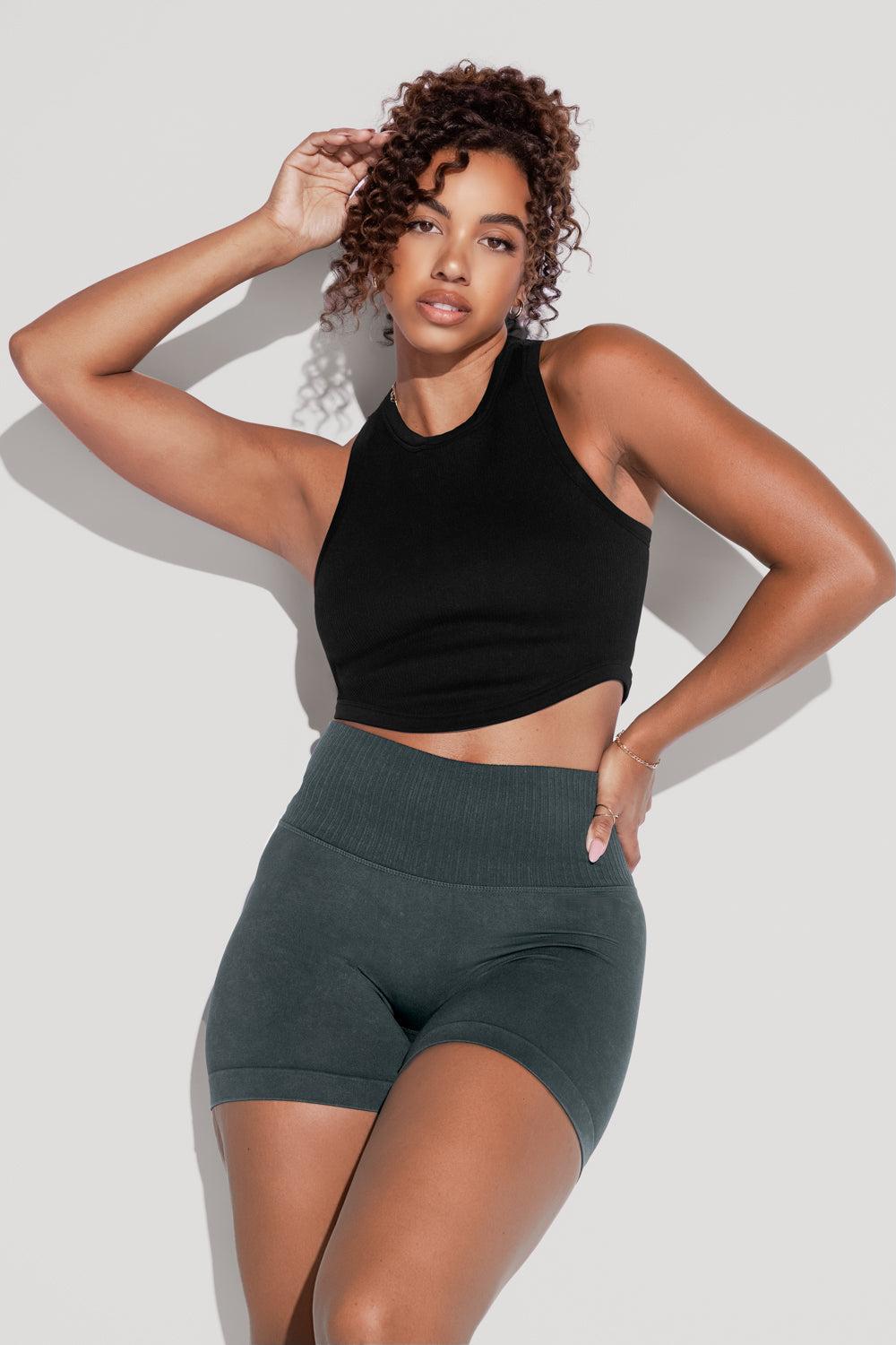 Let's Go Seamless Crop Top - Black Product Image