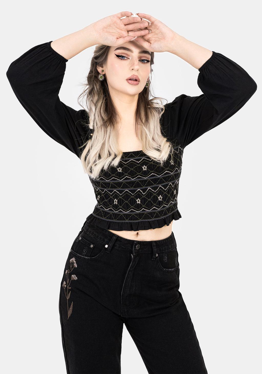 Larissa Hand Embroidered Smocked Puff Sleeve Top Product Image