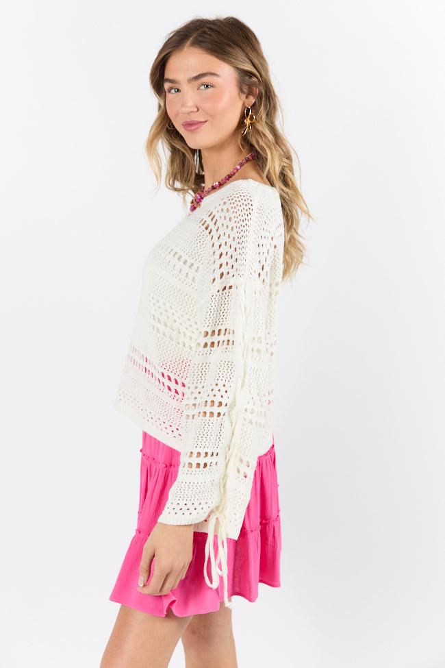 Easy Going Cream Open Knit Boat Neck Sweater FINAL SALE Product Image