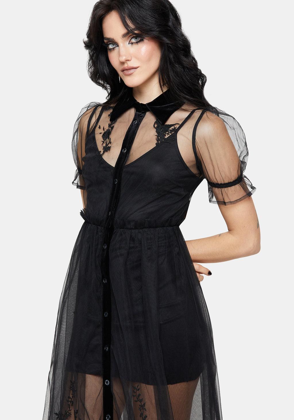 Aria Embroidered Tulle Button Up Midaxi Shirt Dress Product Image