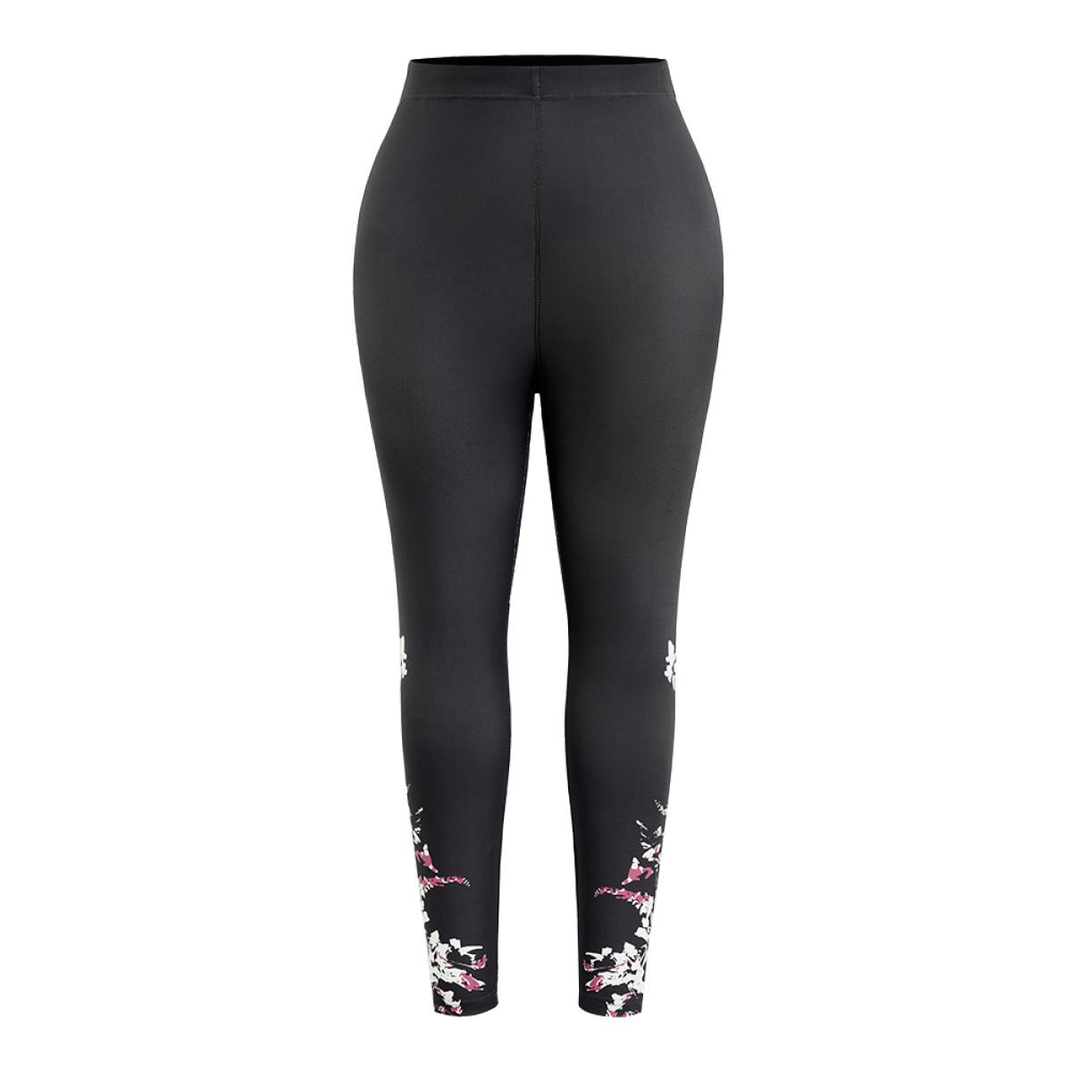 Plus Size Boho Print High Rise Skinny Leggings Women Black Elegant High stretch Skinny High Rise Dailywear Leggings BloomChic 22-24/3X Product Image