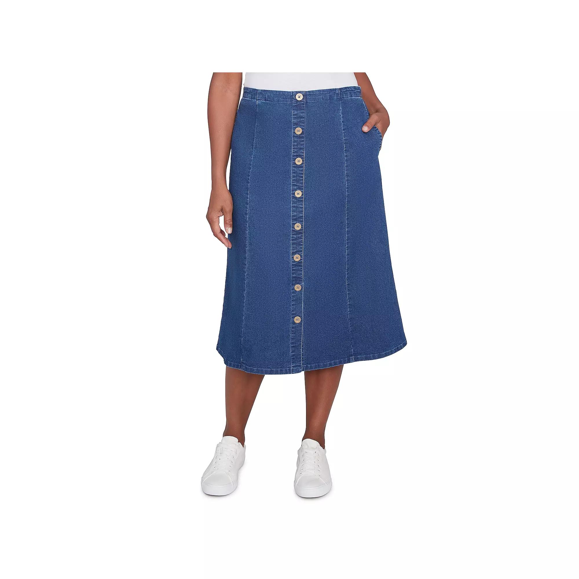 Petite Alfred Dunner Paneled Midi Denim Skirt, Women's,  Product Image
