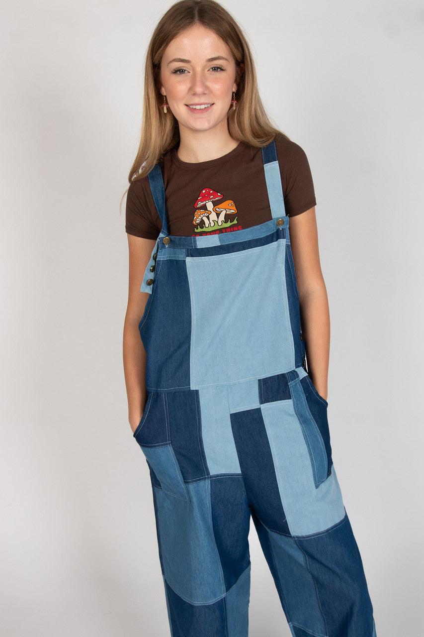 Lightweight Denim Patchwork Overalls Product Image