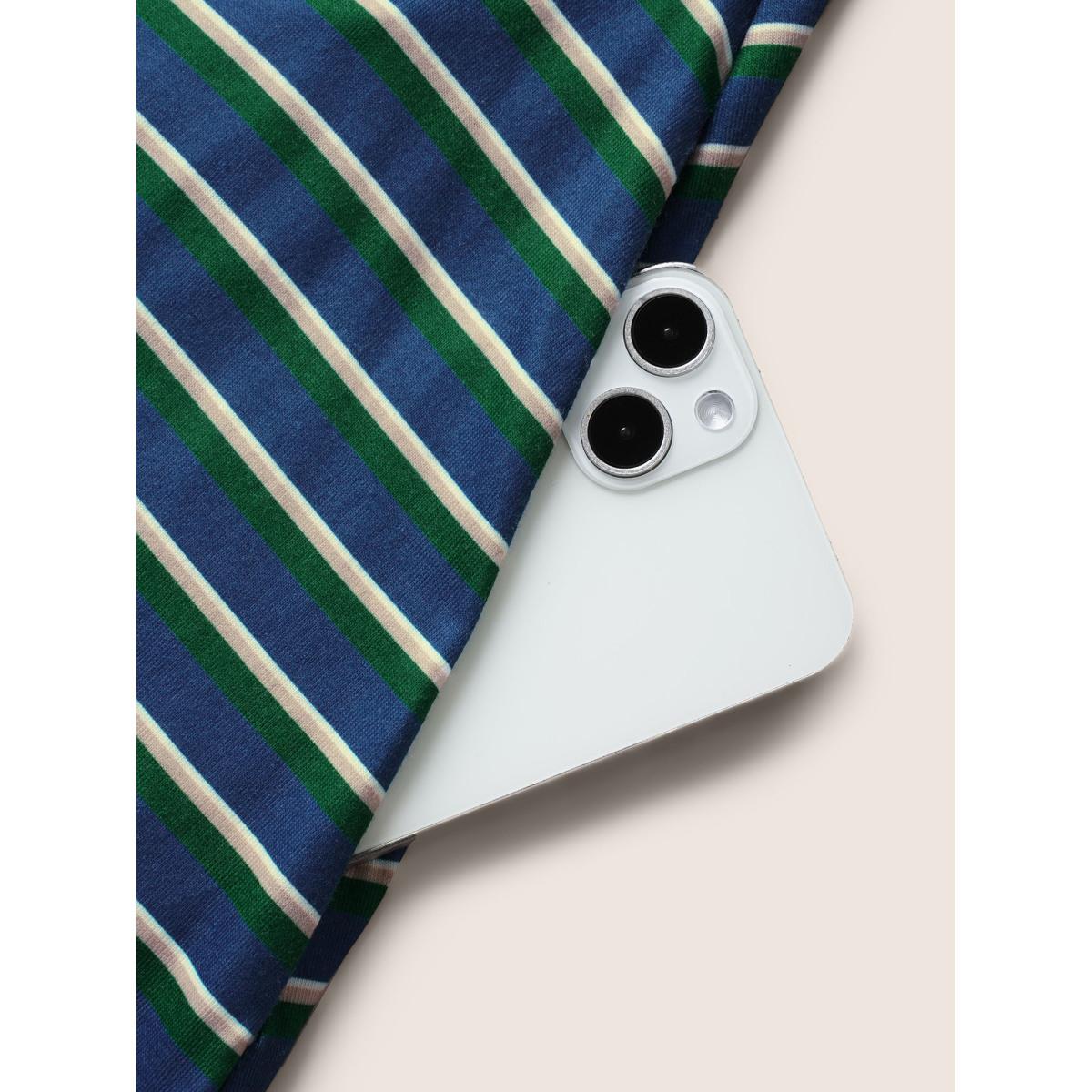 Plus Size Contrast Striped Pleated Pocket Tank Dress Mediumblue Women Casual Contrast Round Neck Sleeveless Curvy BloomChic 18-20/2X Product Image