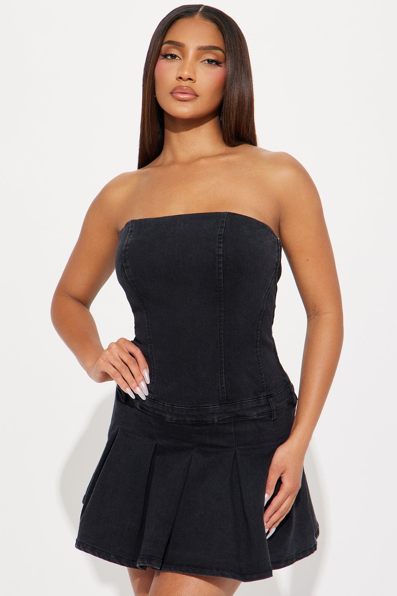 Cassie Denim Mini Dress - Black Wash Product Image