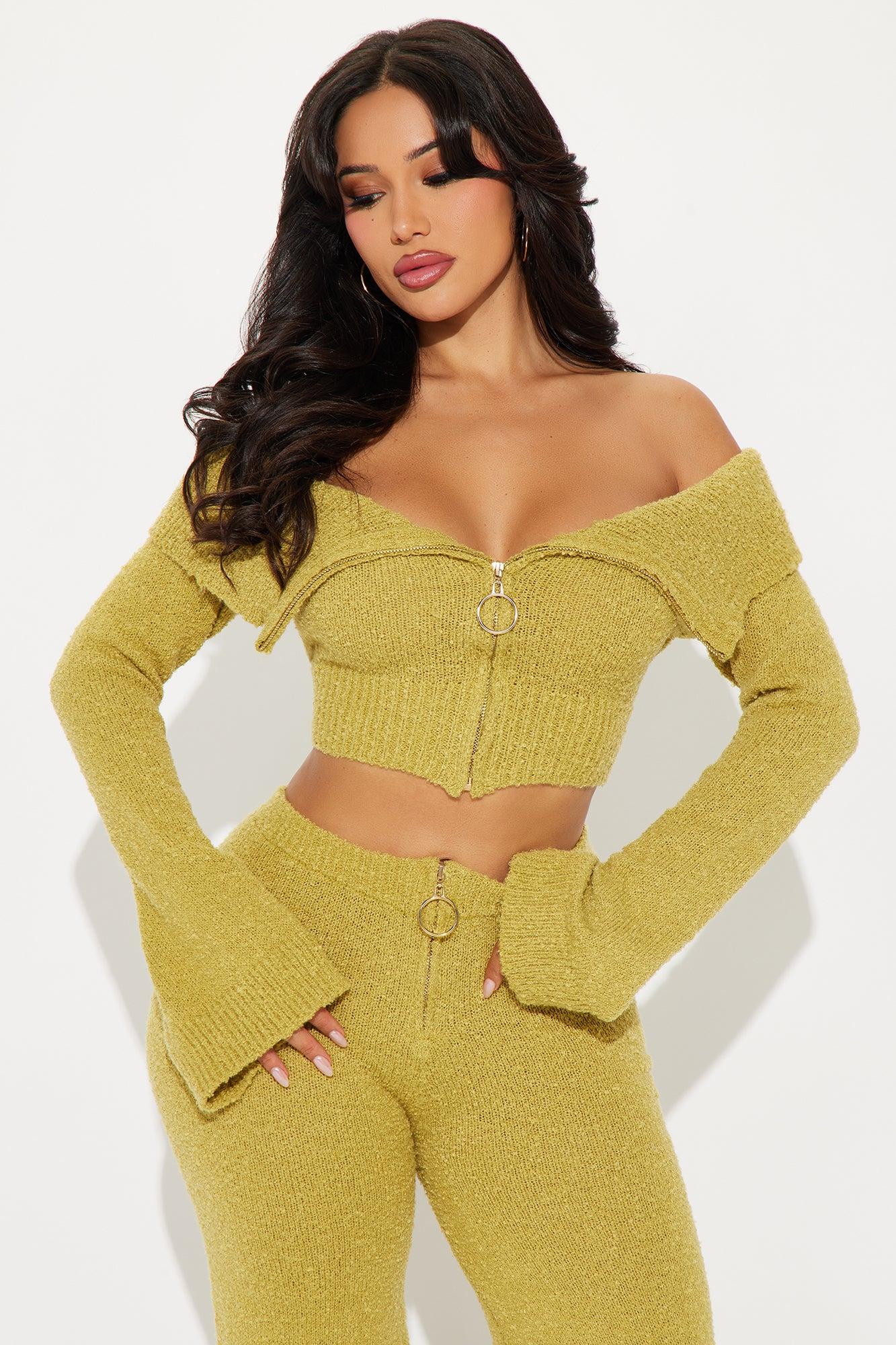 Loose Control Sweater Pant Set - Chartreuse Product Image