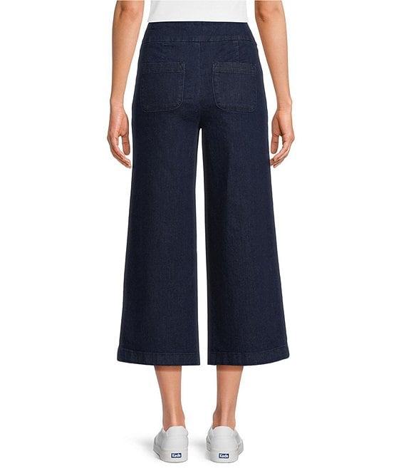 Allison Daley Petite Size Stretch Denim Elastic Waist Pull-On Wide Leg Crop Pants Product Image