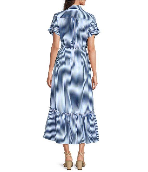 Jude Connally Pippa Stripe Print Point Collar Short Sleeve Midi Dress Product Image