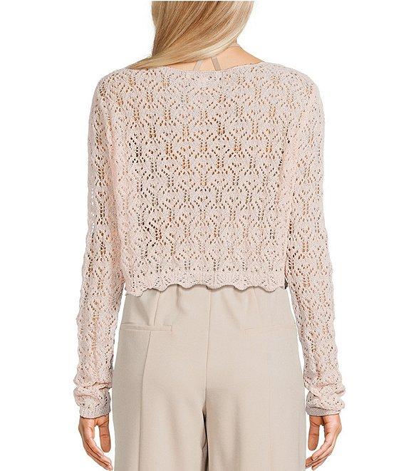 Double Zero Scoop Neck Long Sleeve Crochet Sweater Top Product Image