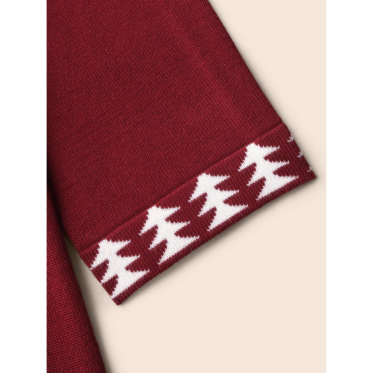 Plus Size Holiday Pattern Hem Lapel Collar Knit Cardigan Burgundy Women Casual Loose Long Sleeve Everyday Cardigans BloomChic 14-16/1X Product Image