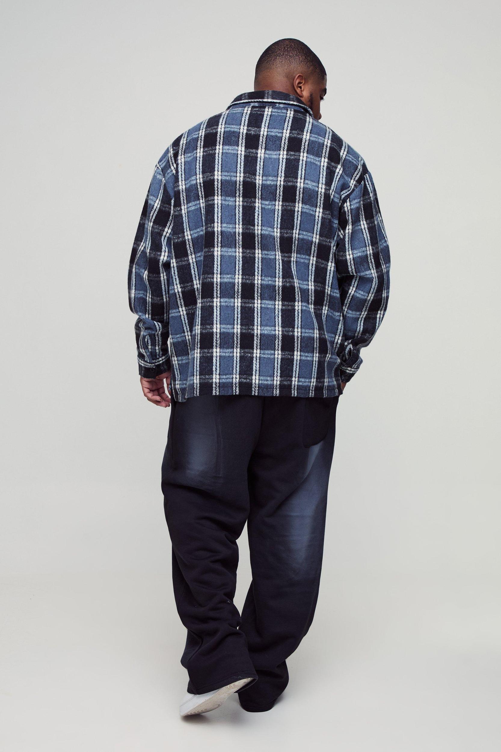 Plus Boxy Split Hem Brushed Flannel Shirt Jacket | boohooMAN USA Product Image