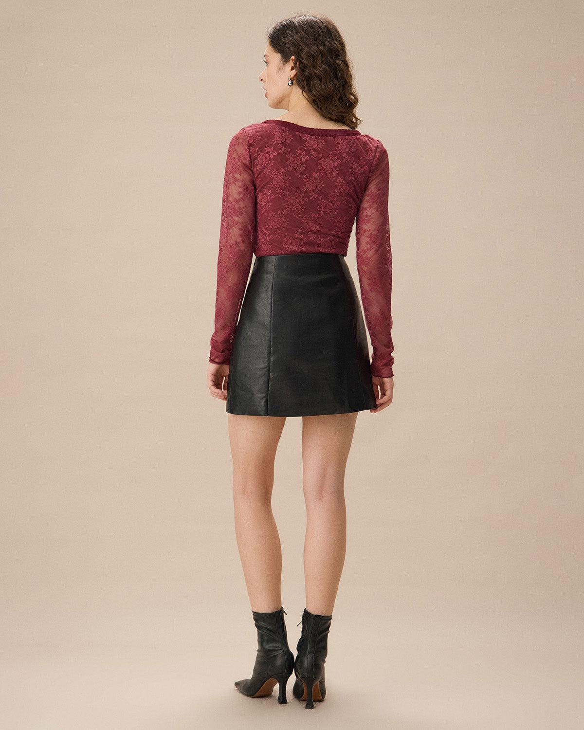 Red Floral V-Neck See-Through Lace Tee Product Image