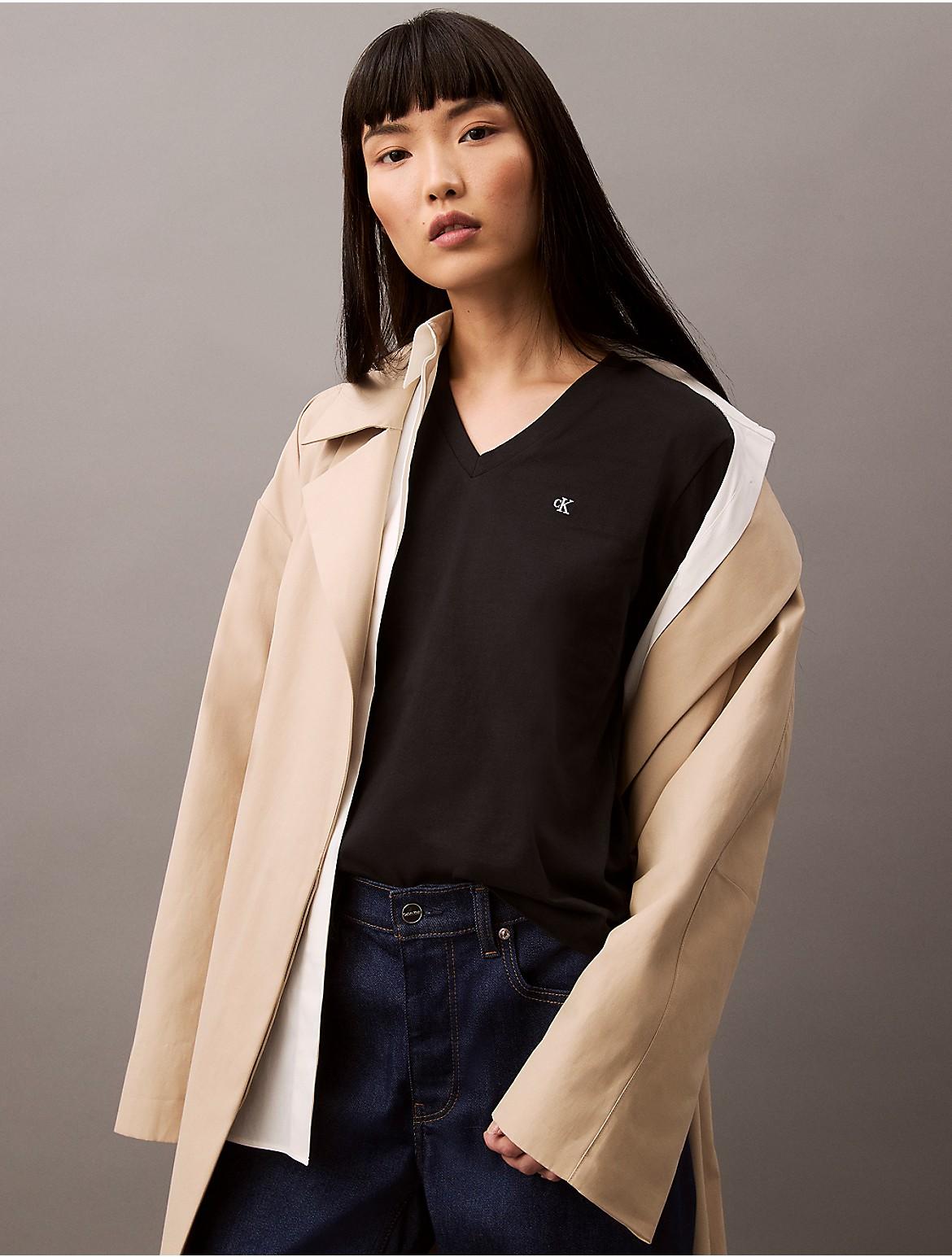 Calvin Klein Womens Archive Logo V-Neck T-Shirt Product Image