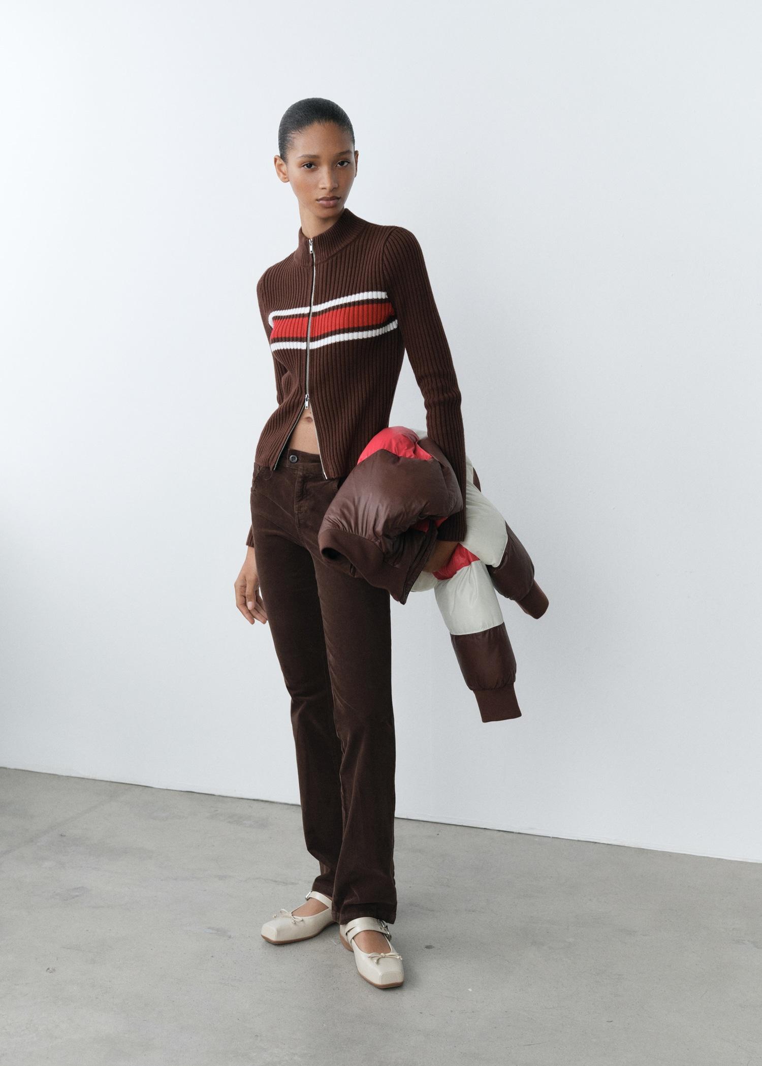 Ribbed cardigan with contrasting panel - Women | MANGO USA Product Image