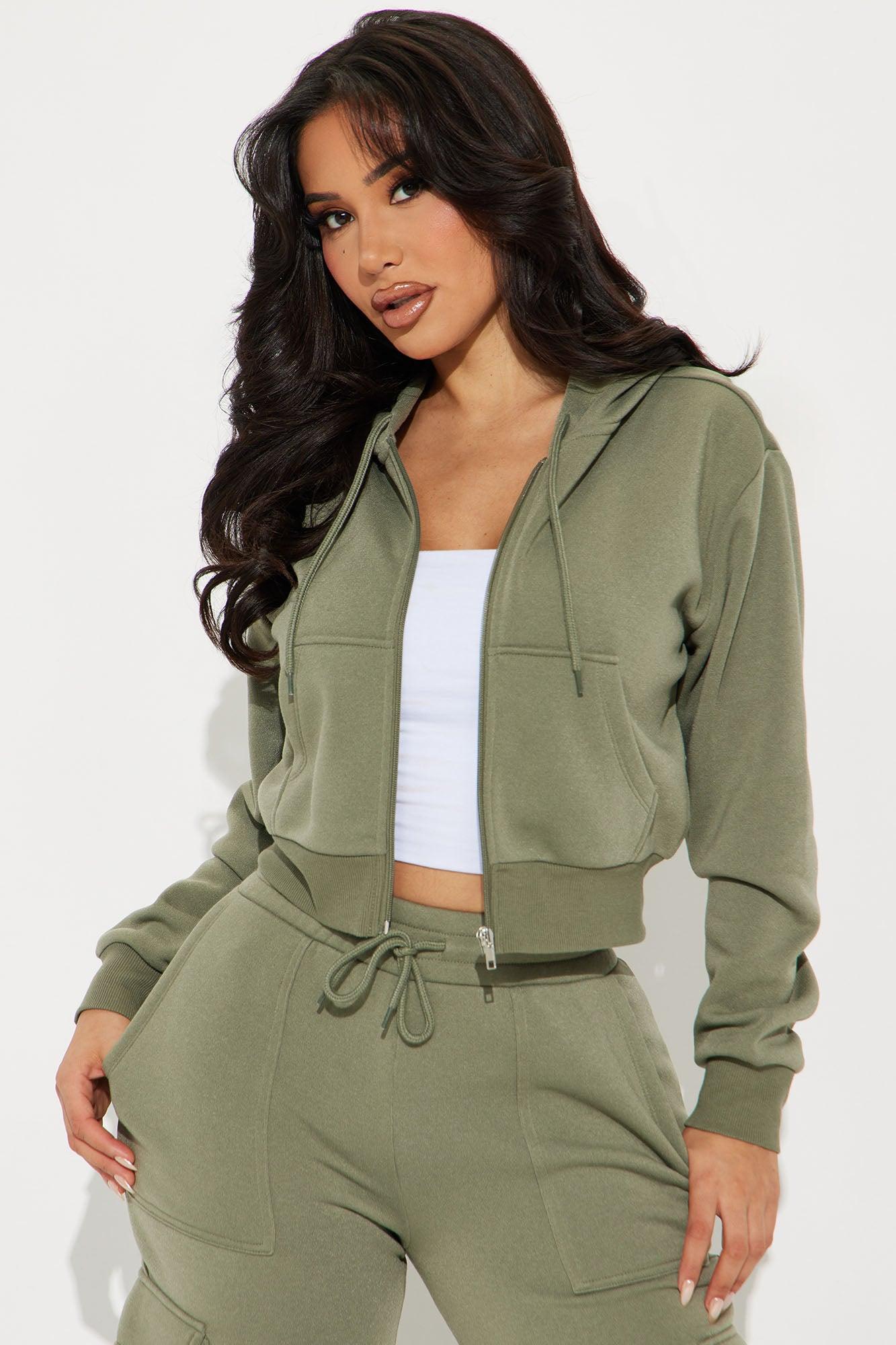 Kinsley Cropped Hoodie - Olive Product Image