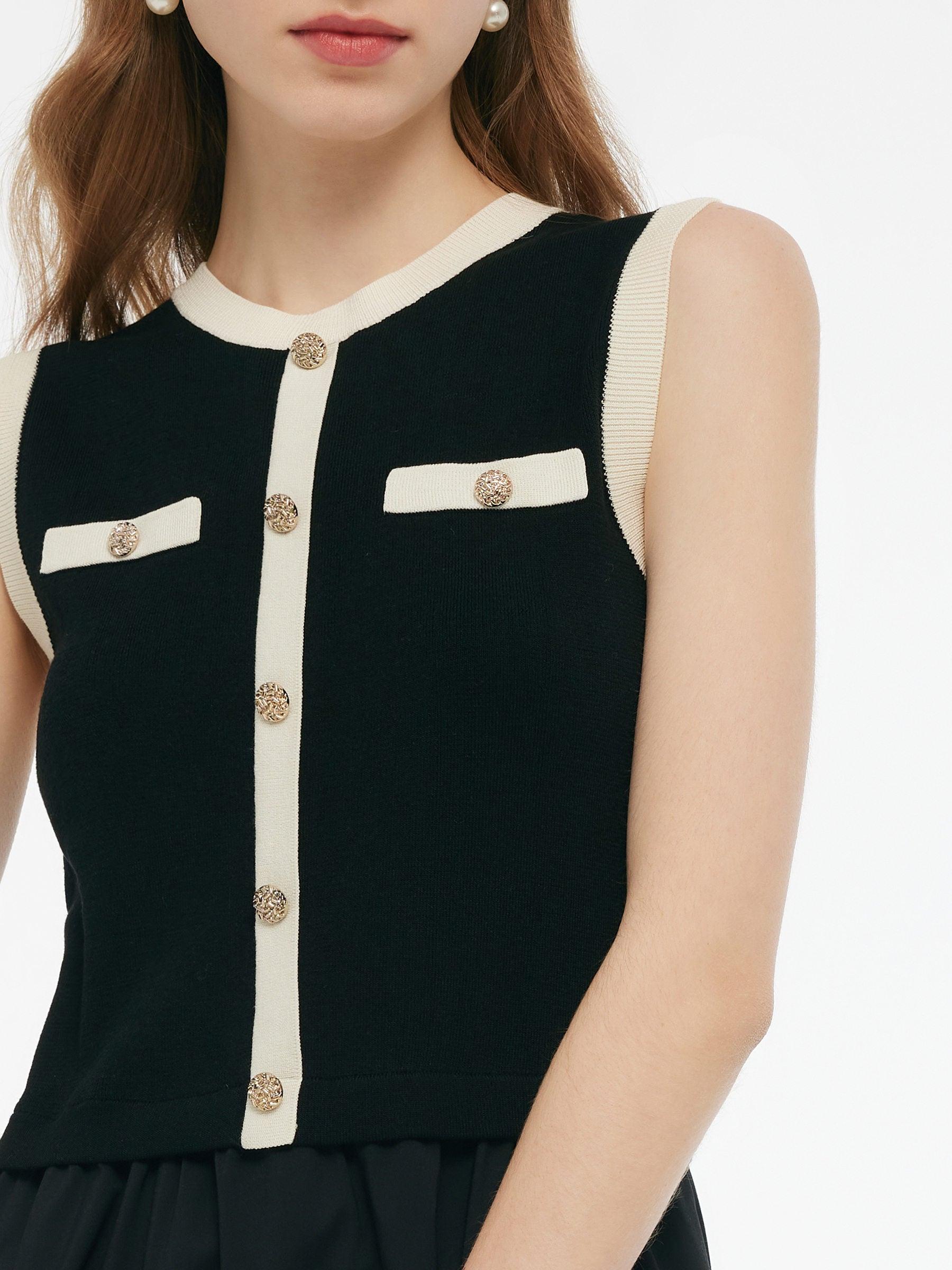 Lyocell Contrast Trim Patchwork Women Vest Midi Dress Product Image