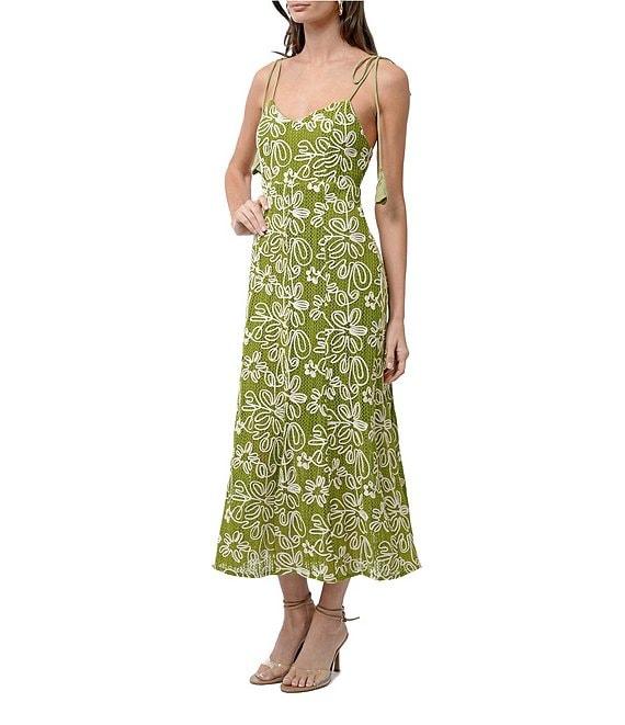 Adelyn Rae Trina Soutache Floral V Neck Sleeveless Slip Midi Dress Product Image