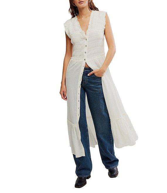 Free People Desert Dazed Ruffle V-Neck Cap Sleeve Tiered Hem Button-Front Midi Dress Product Image