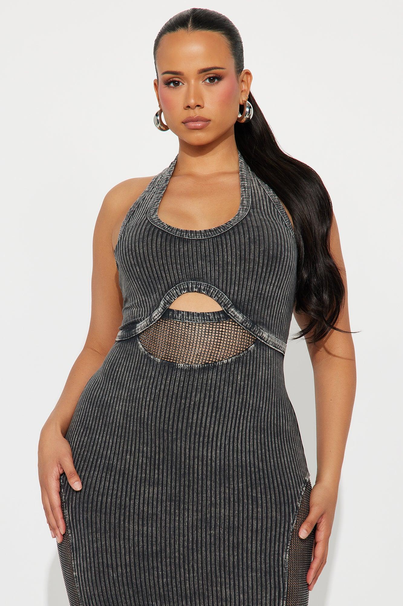 Madeline Washed Ribbed Midi Dress - Black Female Product Image