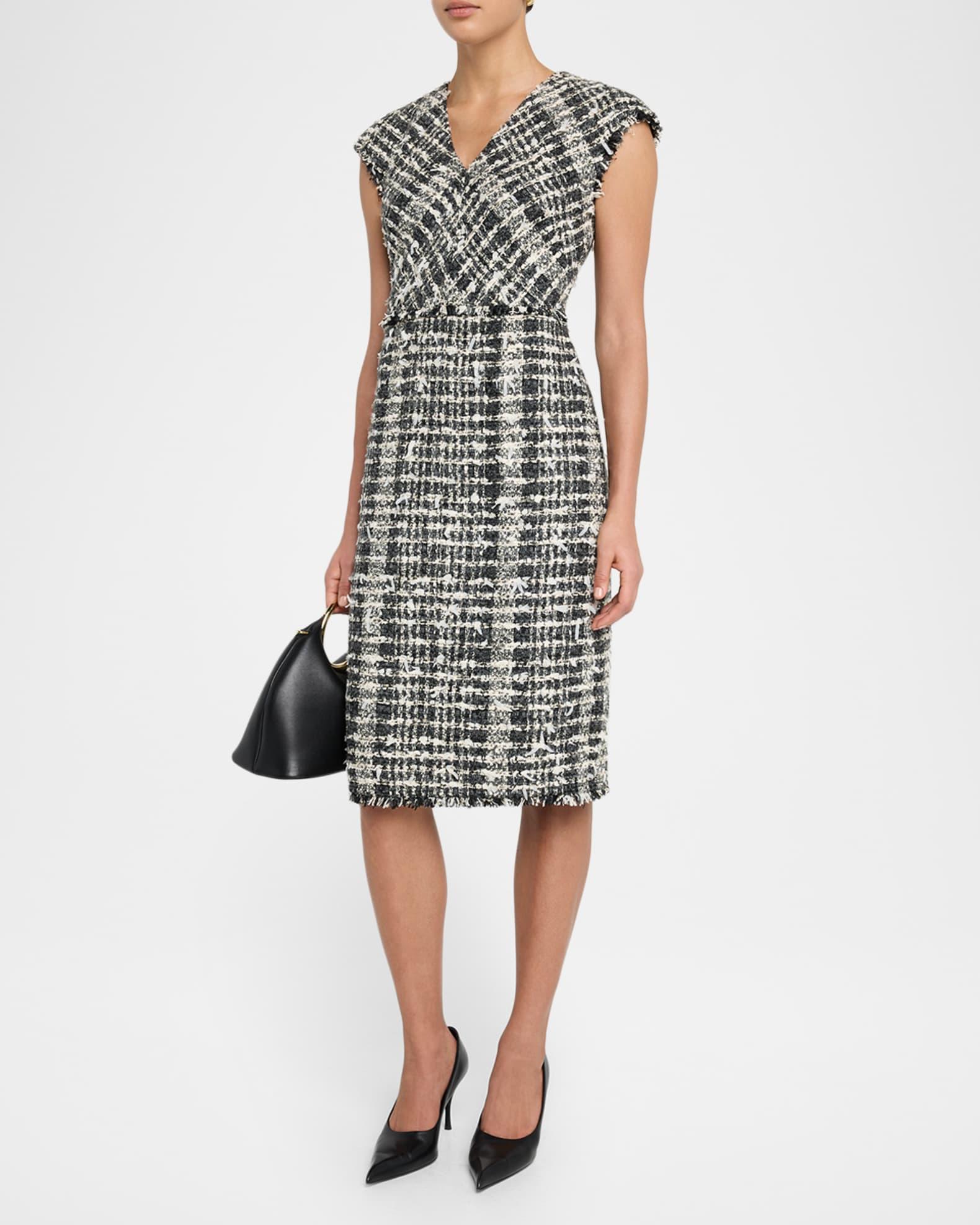 Cap-Sleeve Eyelash Tweed Dress Product Image
