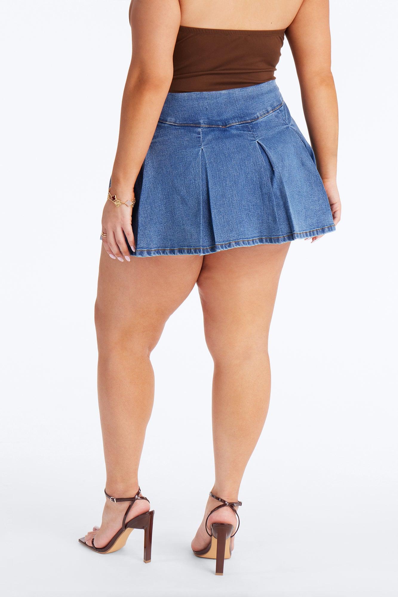 Told You So Denim Micro Mini Skort - Medium Wash Female Product Image