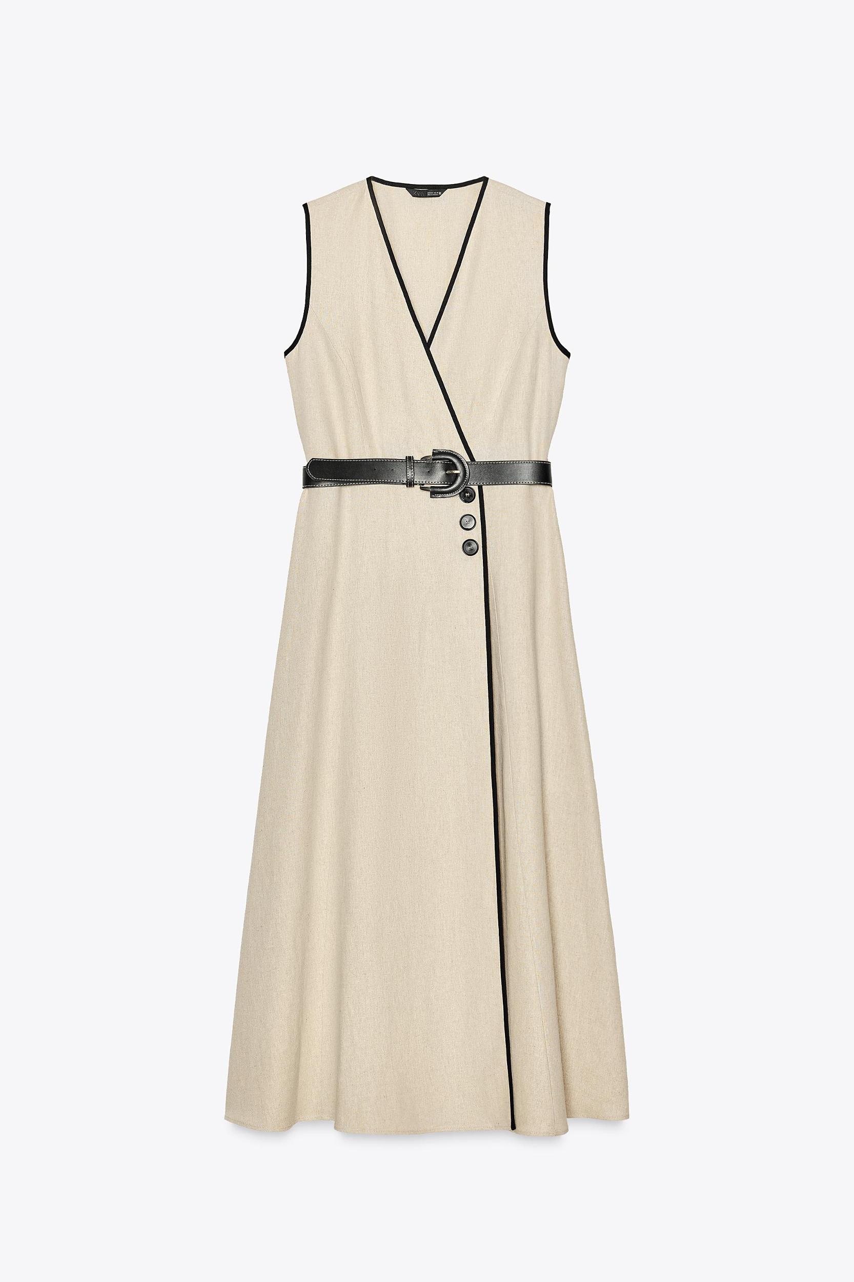 LINEN BELTED MIDI DRESS Product Image