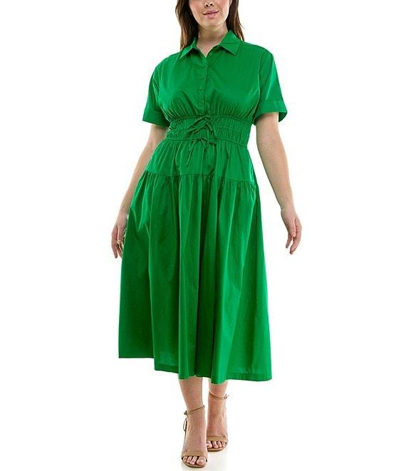 Moda Tara Plus Size Short Sleeve Button Front Poplin Shirt Dress Product Image